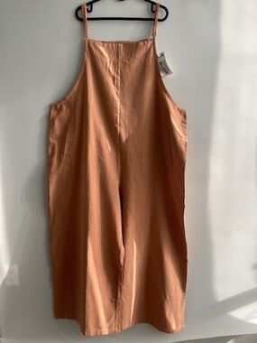 YESNO Oversized Cotton Jumpsuit  3XL Brown Adjustable Straps  Pockets Boho New
